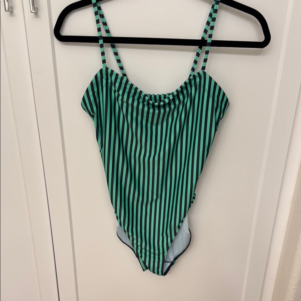 XIRENA Green and Black Striped Swimsuit